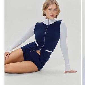 Frankie’s bikinis Carter Zip Up Knit Sweater and shorts Starlight size small